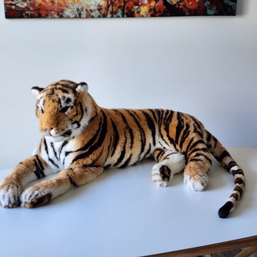 Giant Tiger Plush Stuffed Animal XL Striped Realistic Jungle Stuffie 3 feet long